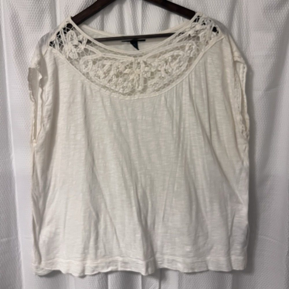 Lauren Ralph Lauren Top XL Cream Ivory Lace Crochet Flutter Sleeveless Open Knit